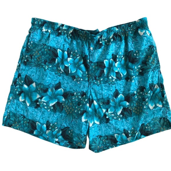 Vintage Speedo Nylon Green Floral Hawaiian Lined Swim Board Shorts Men Size L - Picture 7 of 9